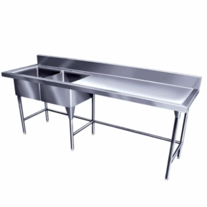 FREGADERO DOBLE TARJA EN ACERO INOXIDABLE  2.30 x 0.70 x 0.90 m.