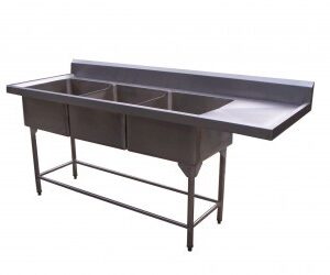 FREGADERO DE ACERO INOXIDABLE TRIPLE 2.90 x 0.70 x 0.90 m