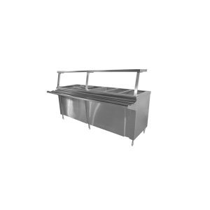 MESA FRIA TIPO GABINETE A HIELO 1.48 x 0.70+0.30 x 0.90 m EN ACERO INOXIDABLE (INCLUYE 4 INSERTOS ENTEROS)