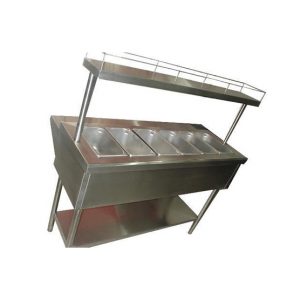 BARRA FRIA PARA ENSALADAS CON REPISA ALTA PARA CONDIMENTOS DE ACERO INOXIDABLE TIPO 430 CAL. 18 MEDIDA: 1.20 X 0.50+0.20 X 0.90 m (INCLUYE INSERTOS TERCIOS DE 4 PG)