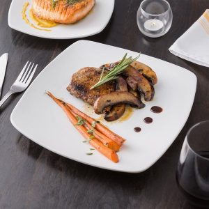 Plato Cuadrado de 25.4 cms Blanco Brillante Marca Ecor