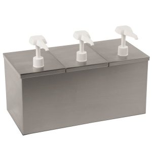 DISPENSADOR DE CONDIMENTOS Carlisle  38623IB, Ancho 15 7/8 pg, Profundidad 7 3/8 pg, Altura 11 pg, Capacidad 6 qt.- capacidad por Compartimiento 2 qt.