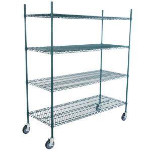 Estante de 24 x 60 Verde Epoxico con Postes de 64 y Ruedas