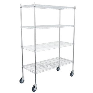 Estante de 21 x 48 Cromado con Postes de 64 y Ruedas