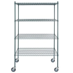 Estante de 30" x 48" Verde Epoxico con Postes de 64" y Ruedas