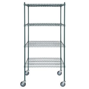 Estante de 30" x 36" Verde Epoxico con Postes de 64" y Ruedas