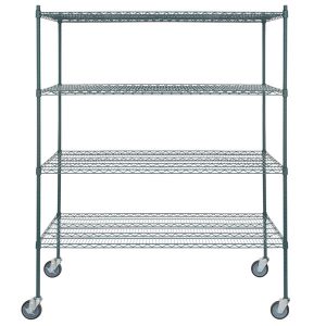 Estante de 30" x 60" Verde Epoxico con Postes de 64" y Ruedas