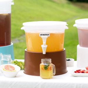 Dispensador Redondo 3 Galones Translucido con Base Cafe