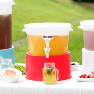 Dispensador Redondo 3 Galones Translucido con Base Roja