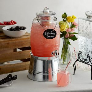 Dispensador de 2.5 Galones Barrel Vidrio con Infusion Chamber, Pizarron , y Metal Sty