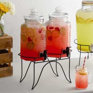 Dispensador de Doble 1 Galones Vidrio con Metal Sty