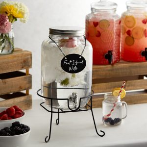Dispensador de 2 Galones Mason Jar Vidrio con Infusion Chamber, Pizarron , y Black Sty