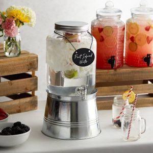 Dispensador de 2 Galones Mason Jar Vidrio con Infusion Chamber, Pizarron , y Metal Sty