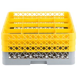 Rack de 16-Compartimentos con 3 Extensiones Amarillas  (Medida del Compartimento: DIAMETRO MAXIMO 4 5/8 PG  ALTURA MAXIMA 7 5/8 PG)
