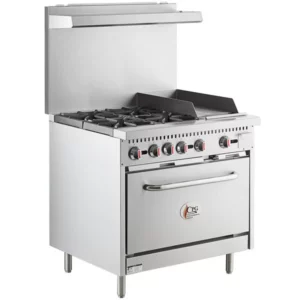 ESTUFA A GAS DE 4 QUEMADORES ABIERTOS 1 PLANCHA Y 1 HORNO DE: 0.914 X 0.787 X 1.457 M COOKING PERFORMANCE