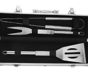 KIT DE UTENSILIOS PARA ASADO CON MALETA (3 PIEZAS) PINZA, VOLTEADOR Y TRINCHE