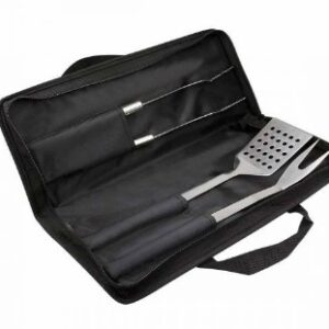 KIT DE UTENSILIOS PARA ASADO CON MALETA DE TELA (3 PIEZAS) PINZA, VOLTEADOR Y TRINCHE