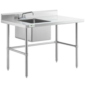 MESA DE TRABAJO CON FREGADERO UNA TARJA 30 x 48 PG ACERO INOXIDABLE EN CALIBRE 16 CON PATAS EN ACERO INOXIDABLE SIN ENTREPANO TARJA A LA IZQUIERDA INCLUYE LLAVE MEZCLADORA REGENCY