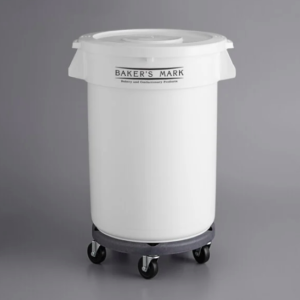 CONTENEDOR REDONDO ALMACENADOR DE GRANOS 32 GAL, BASE CON RUEDAS Y TAPA BAKERS MARK
