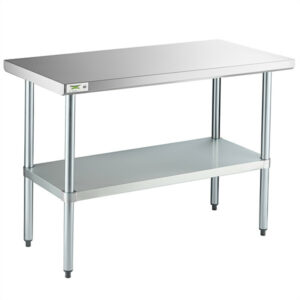 MESA DE TRABAJO 24 X 48 PG SUPERFICIE EN ACERO INOX 304 CAL. 18 REPISA Y PATAS GALVANIZADA MARCA REGENCY