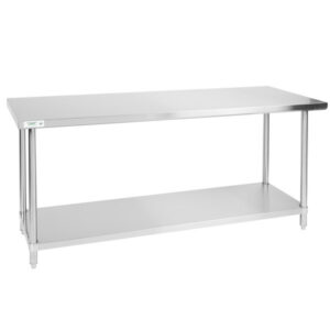 MESA DE TRABAJO 24 X 72 PG SUPERFICIE EN ACERO INOX 430 CAL. 18 REPISA Y PATAS ACERO INOX MARCA REGENCY