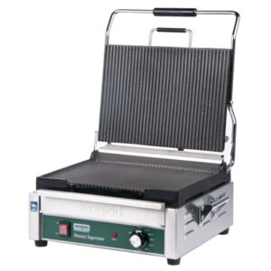 PANINI GRILL DOBLE CON AMBAS PLACAS ONDULADAS SUPERFICIE PARA COCINAR 14.5 x 11 PG - 240V, 3120W MARCA WARING