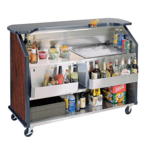 BAR PORTATIL Lakeside 887RM 63 1/2" Stainless Steel Portable Bar with Red Maple Laminate Finish, 2 Removable 7-Bottle Speed Rails, and 40 lb. Ice Bin