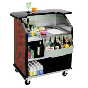 BAR PORTATIL Lakeside 884RM 43" Stainless Steel Portable Bar with Red Maple Laminate Finish, Removable 7-Bottle Speed Rail, and 40 lb. Ice Bin