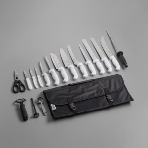 JUEGO SET DE CUCHILLOS PROFESIONALES 18 PIEZAS Deshuesador 6pg, chef 8pg, carnicero 10pg, filetero 8pg, pelador 3 1/2pg, pelador recto 3pg, Santoku 7pg, rebanador 10pg, rebanador dentado 10pg, cuchillo cocina 5pg y chaira 12pg