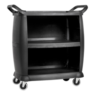 CARRO DE SERVICIO PLASTICO NEGRO CUBIERTO LATERAL CAPACIDAD: 300LB MEDIDAS: LARGO 36 1/4 PG. ANCHO 21 1/4 PG Y ALTO 38 PG (IMPORTACION)