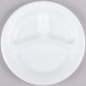 PLATO DESECHABLE DE 3 DIV. ESPUMA DE POLIESTIRENO NO LAMINADA DE 9 PG (CAJA CON 500 PIEZAS)