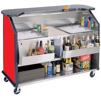 BAR PORTATIL Lakeside 886RD 63 1/2" Stainless Steel Portable Bar with Red Laminate Finish, 2 Removable 7-Bottle Speed Rails, and 2 40 lb. Ice Bins