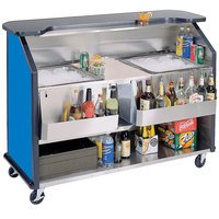 BAR PORTATIL Lakeside 886BL 63 1/2" Stainless Steel Portable Bar with Royal Blue Laminate Finish, 2 Removable 7-Bottle Speed Rails, and 2 40 lb. Ice Bins