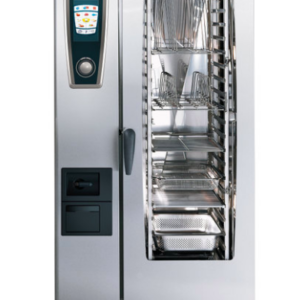 Rational SelfCookingCenter 5 Senses Model 201 B218206.19E ,Horno combinado de gas natural de una sola cubierta enrollable - 208 / 240V, 34 1/2 PG, 33 1/8 PG,
70 1/8 PG,  20 bandejas de hoja de tam medio o 20 bandejas de mesa de vapor de tam completo