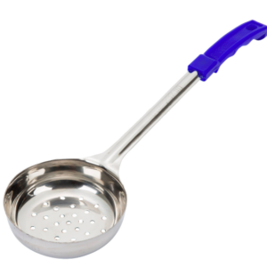 CUCHARA DE SERVIR ACERO INOX MANGO AZUL 8 oz PERFORADA