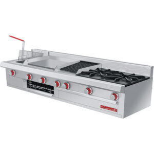 Estufa Multiple Petit De Mesa PREMIUM A Gas 1 Tina Plancha Cold Rolled Steel 1 Asador Con Parrilla Reversible 2 Parrillas 1.710 X 0.565 X 0.310 M