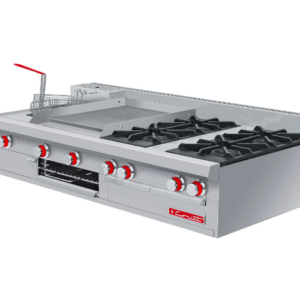 Estufa Multichef Master De Mesa PREMIUM Estufa A Gas Con 4 Quemadores Abiertos 1 Plancha 1 Gratinador Y 1 Freidora 3 Lt 1.520 X 0.810 X 0.400 M