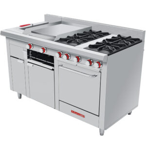 Estufa Multichef Master Turbo PREMIUM Estufa A Gas Con 4 Quemadores Abiertos 1 Plancha 1 Gratinador 1 Freidora 8 Lt Y 1 Horno 1.520 X 0.880 X 0.960 M