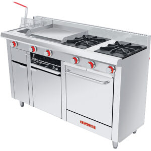 Estufa Multichef Petit Turbo PREMIUM 2 Quemadores Abiertos Plancha Gratinador Freidora De 6.5 Litros Y Horno 1.71 X 0.565 X 0.960 M