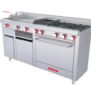 Estufa Multiple Petit Acero Inoxidable PREMIUM 2 Quemadores Abiertos Plancha Gratinador Freidora De 3 Litros Y Horno 1.52 X 0.565 X 0.960 M