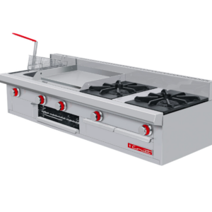 Estufa Multichef Petit De Mesa PREMIUM 2 Quemadores Abiertos Plancha Gratinador Y Freidora De 3 Litros 1.52X 0.565 X 0.960 M