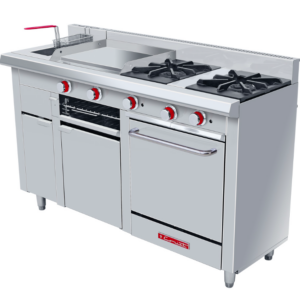 Estufa Multichef Petit Acero Inoxidable PREMIUM 2 Quemadores Abiertos Plancha Gratinador Freidora De 3 Litros Y Horno 1.52 X 0.565 X 0.960 M