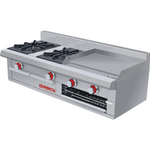 Estufa Minichef Petit De Mesa PREMIUM Estufa A Gas Con 2 Quemadores Abiertos 1 Plancha Y 1 Gratinador 1.200 X 0.565 X 0.310 M