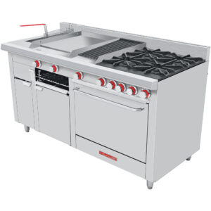 Estufa Multiple Master Turbo PREMIUM De 4 Quemadores Abiertos Asador Plancha Gratinador Freidora De 8 Litros Y Horno 1.710 X 0.880 X 0.960 M