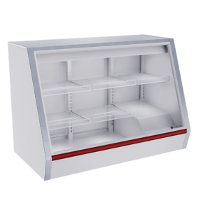 Vitrina Exhibidora VE150 De Cristal Plano Con Cubierta De Acero Inoxidable Frente 150 x Fondo 82 x Alto 115