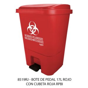 Cesto De Pedal Rojo 17L Con Cubeta Integrada RPBI(Se Vende Por Paquete De 2)