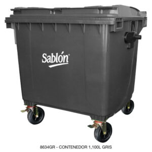Contenedor 1100L Gris Sin Pedal, Con Agarraderas y Ruedas
