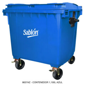 Contenedor 1100L Azul Sin Pedal, Con Agarraderas y Ruedas