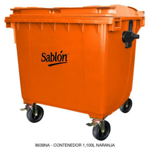 Contenedor 1100L Naranja Sin Pedal, Con Agarraderas y Ruedas
