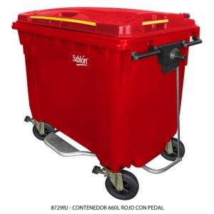 Contenedor 660L Rojo Con Pedal y Ruedas